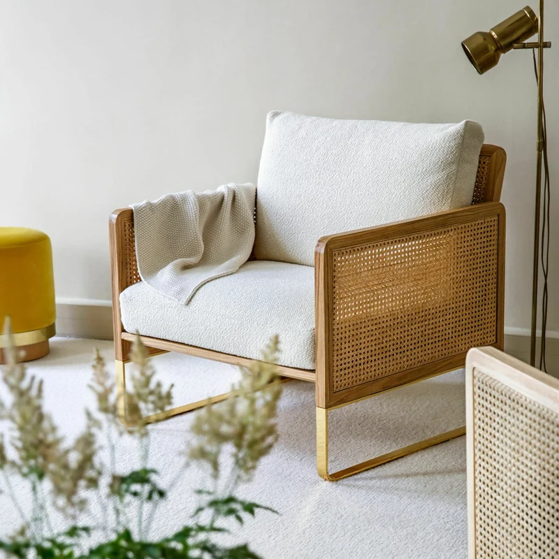 Fauteuil en chêne naturel et tissu beige Cannage - RED Edition