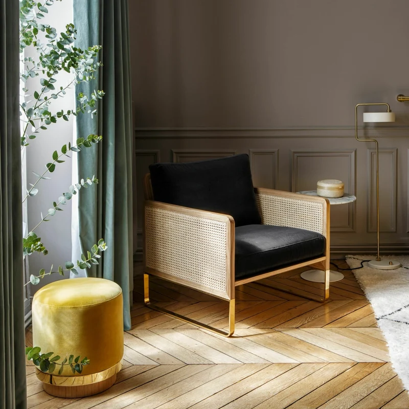 Fauteuil en chêne naturel et tissu beige Cannage - RED Edition