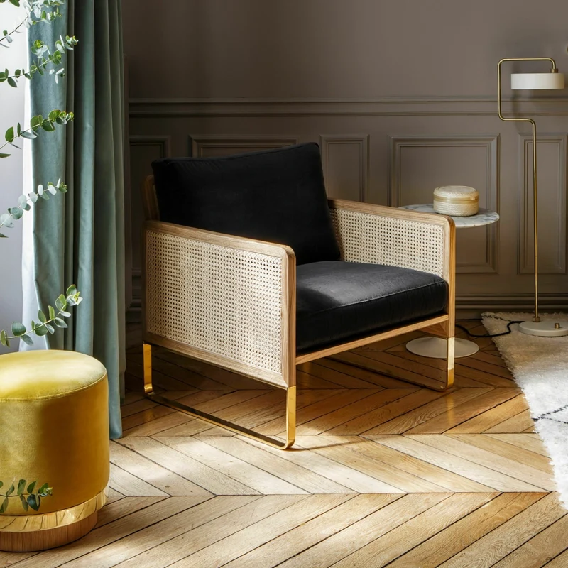 Fauteuil en chêne naturel et tissu beige Cannage - RED Edition