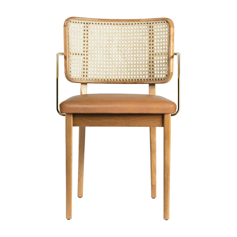 Chaise avec accoudoirs en chêne naturel et cuir tabac Cannage - RED Edition