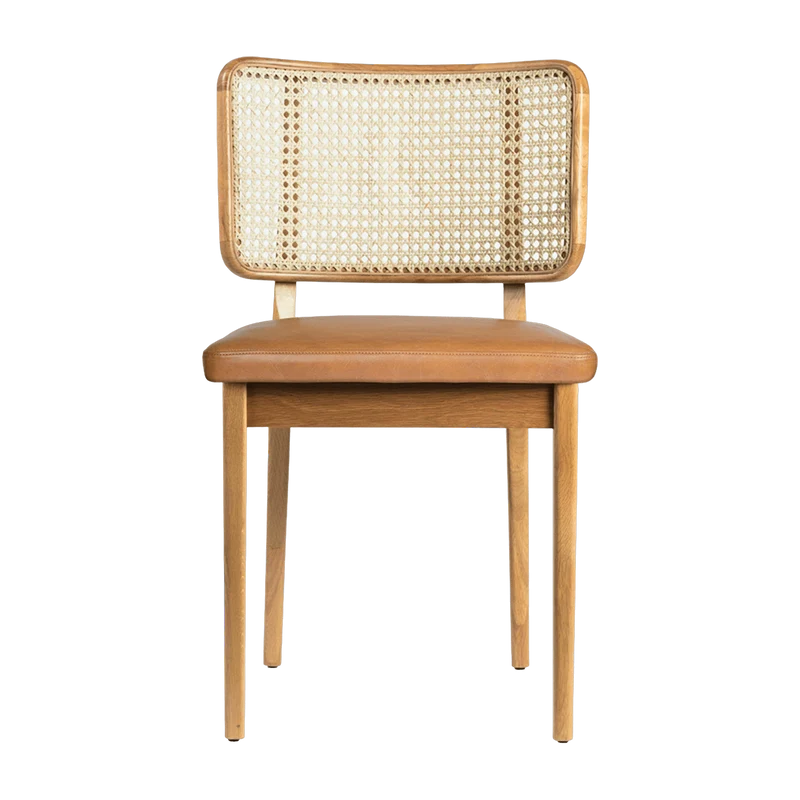 Chaise en chêne naturel et cuir tabac Cannage - RED Edition