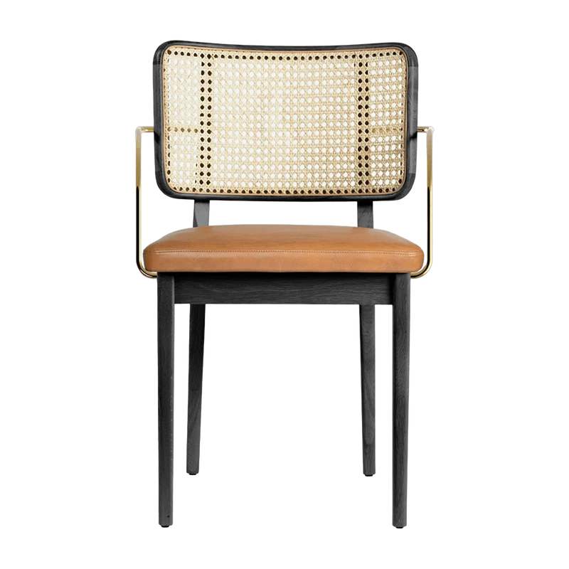 Chaise avec accoudoirs en chêne noir et cuir tabac Cannage - RED Edition