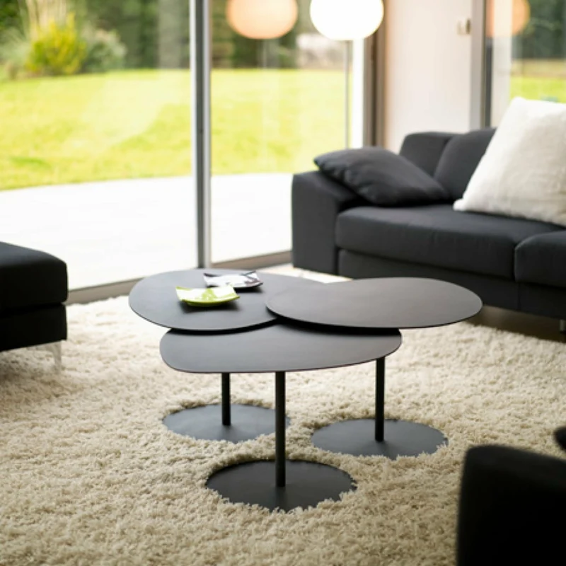 Table basse en acier mat sable 37 cm Galet 03 - Matière Grise