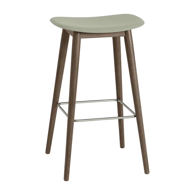 Tabouret de bar 75cm vert pâle piétement en chêne marron Fiber - Muuto