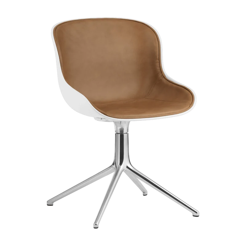 Chaise pivotante 4 pieds en aluminium et pp blanc avec cuir naturel Hyg - Normann Copenhagen