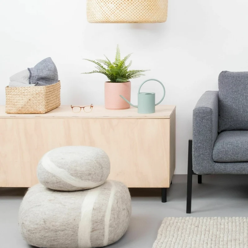 Pouf en laine beige marbré S Béla - myfelt