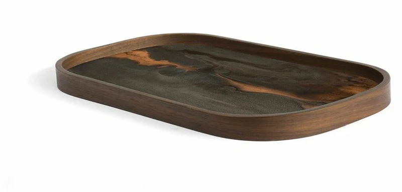 Plateau de service ovale en verre Bronze Organic 24x42 cm - Ethnicraft Accessories
