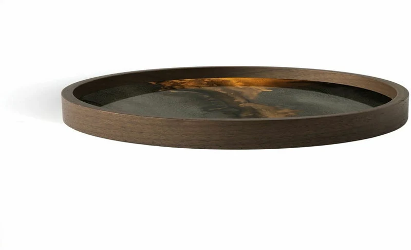 Plateau de service rond en verre 30 cm Bronze Organic - Ethnicraft Accessories