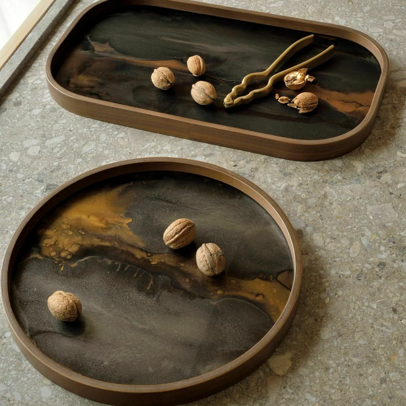 Plateau de service rond en verre 30 cm Bronze Organic - Ethnicraft Accessories