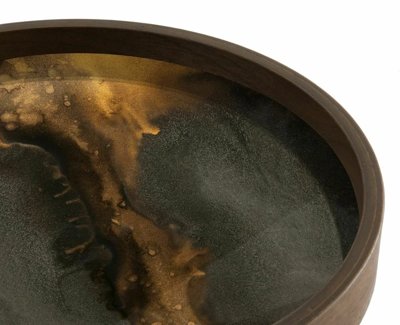 Plateau de service rond en verre 30 cm Bronze Organic - Ethnicraft Accessories