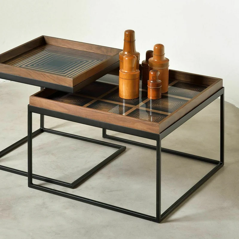 2 Tables basses en métal carrées à plateaux S et L - Ethnicraft Accessories