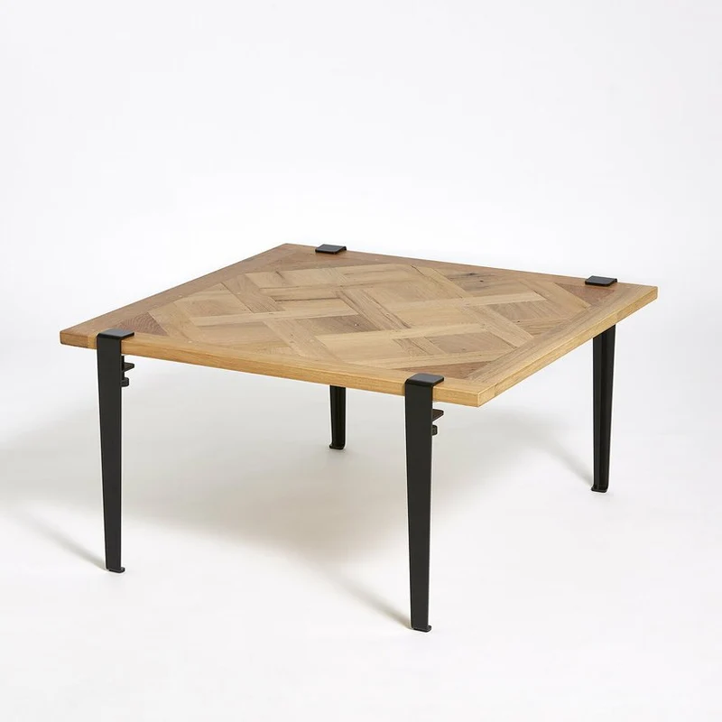 Table basse carrée en chêne clair et pieds noirs 80x80cm Versailles - TIPTOE