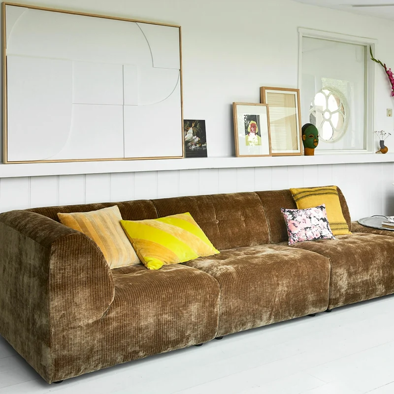 Coussin en velours rayé jaune et vert 40 x 60 cm - Hkliving