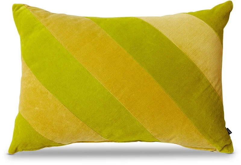 Coussin en velours rayé jaune et vert 40 x 60 cm - Hkliving