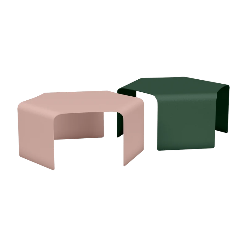 2 Tables basses en acier olive et baby pink Ponant - Matière Grise