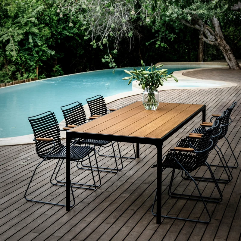 Table rectangulaire 160x90 cm en bambou et cadre gris FOUR - Houe