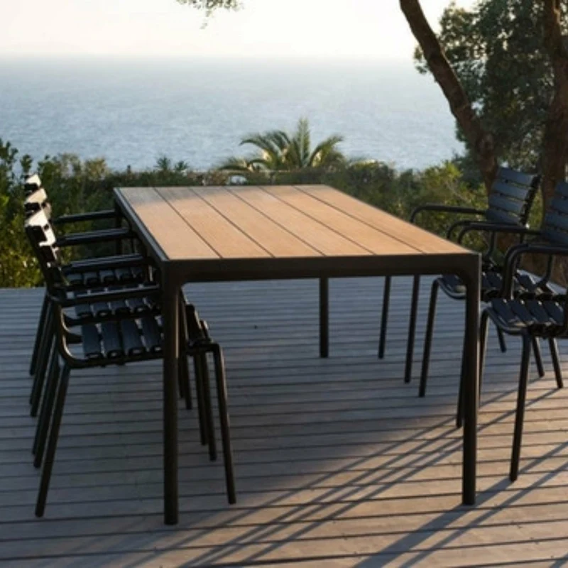 Table rectangulaire 210x90 cm en bambou et cadre gris FOUR - Houe