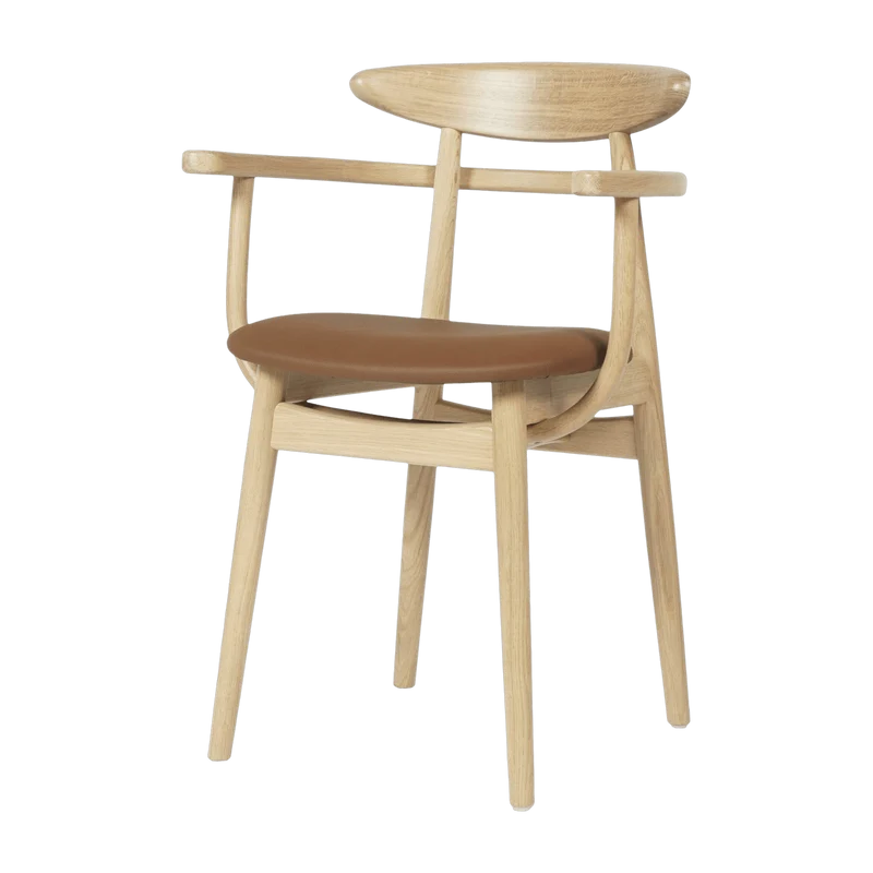 Chaise avec accoudoirs en chêne et vinyle camel Teo - Vincent Sheppard