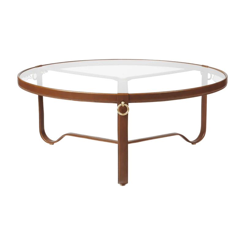 Table basse circulaire cuir marron 100 cm Adnet - Gubi