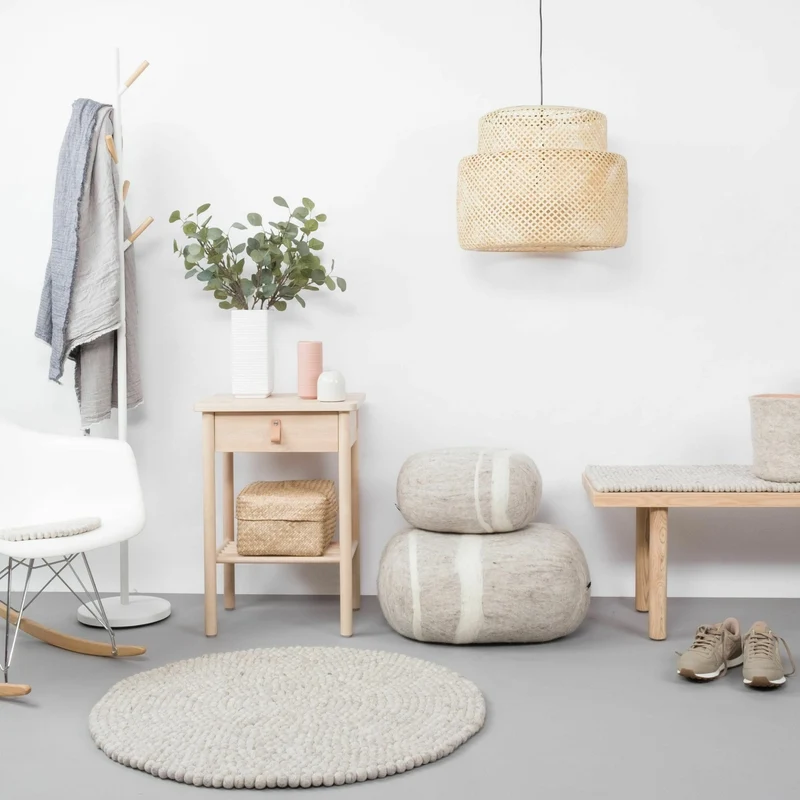 Pouf en laine beige marbré XXXL Béla - myfelt
