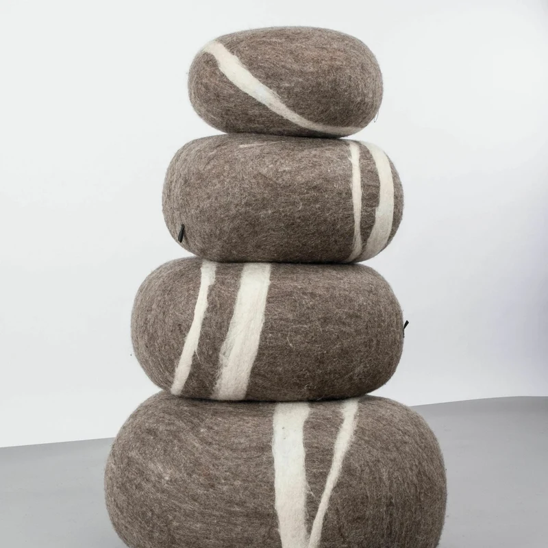 Pouf en laine marron marbré XXL Alwin - myfelt