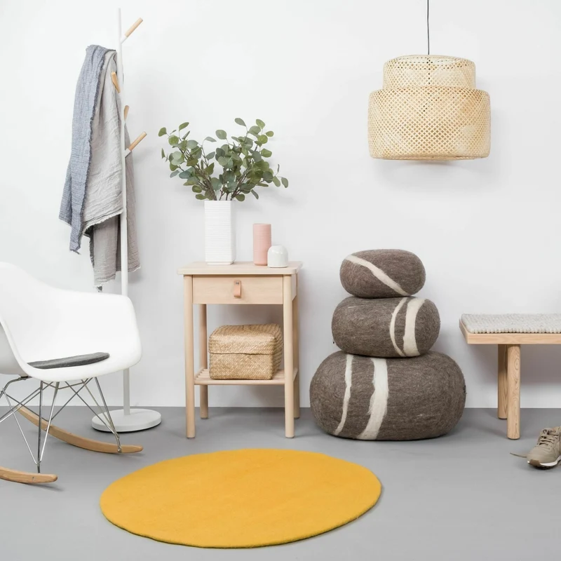Pouf en laine marron marbré L Alwin - myfelt