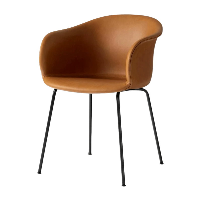 Chaise en cuir marron piétement noir JH29 - &tradition