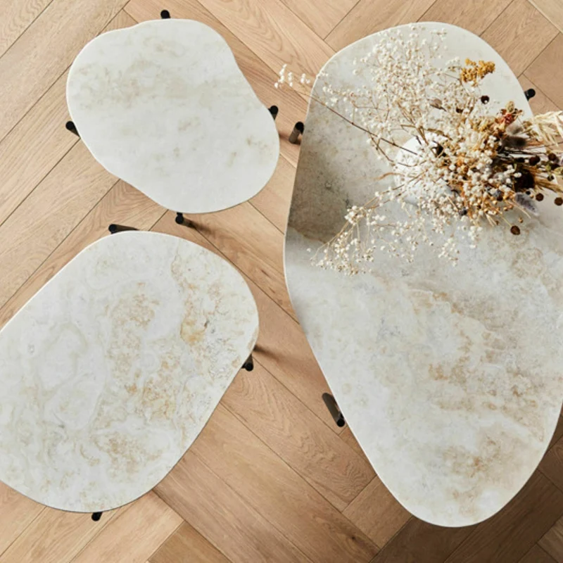 Table d'appoint travertin ivoire 40,5 x 31,2 cm La Terra - Woud