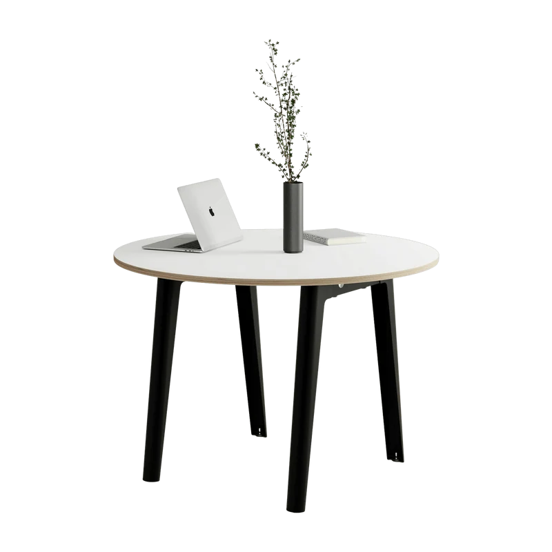 Table à manger ronde 110 cm en bois éco-certifié blanc et pieds noirs graphite New Modern - Tiptoe
