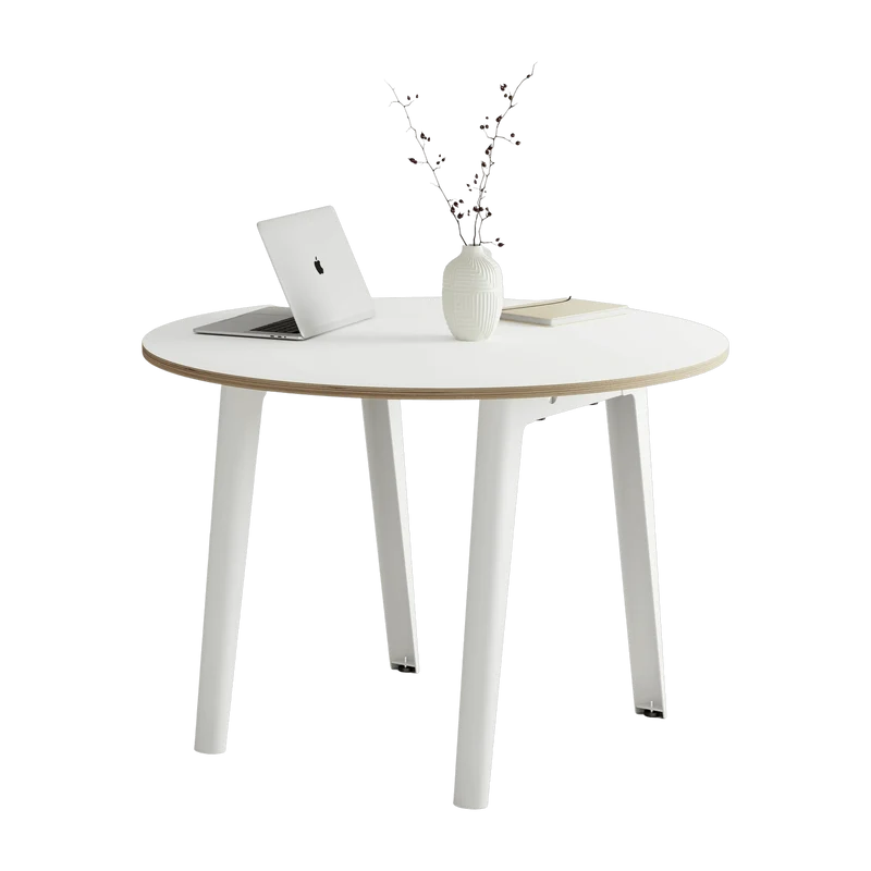 Table à manger ronde 110 cm en bois éco-certifié blanc et pieds blanc nuage NEW MODERN - Tiptoe