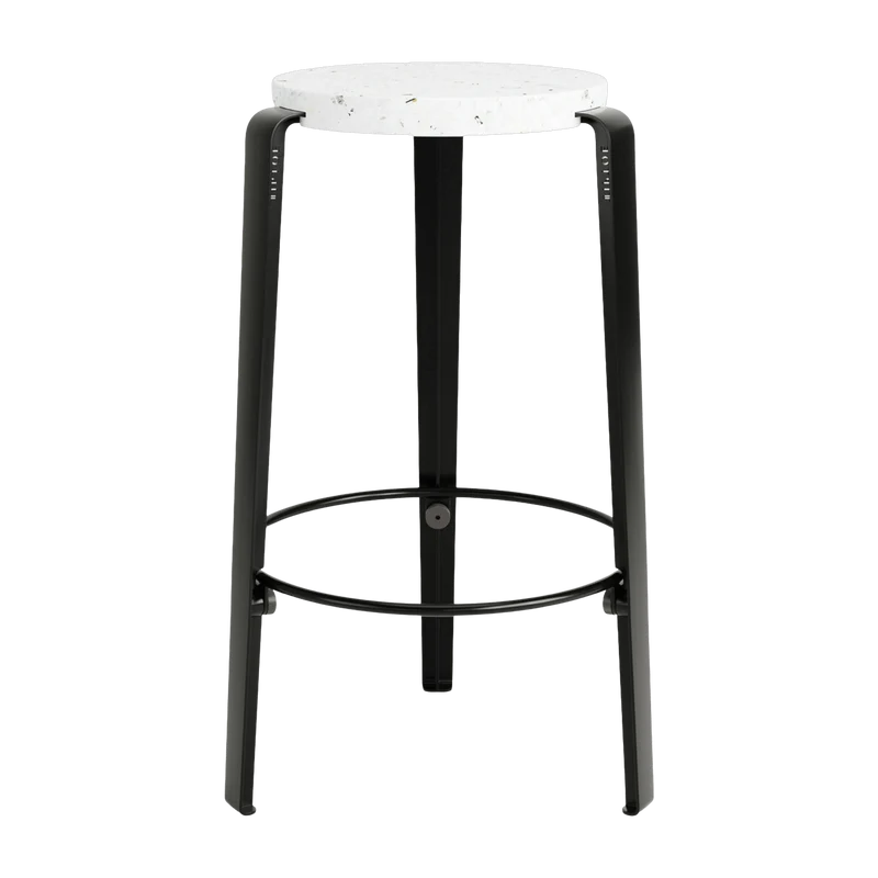 Tabouret de bar en plastique recyclé blanc et pieds noir graphite MI LOU VENEZIA - TIPTOE