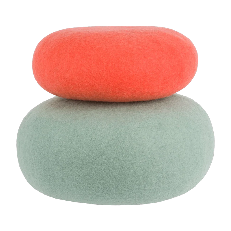 2 Poufs en laine corail et turquoise-gris Felix et Fine - myfelt