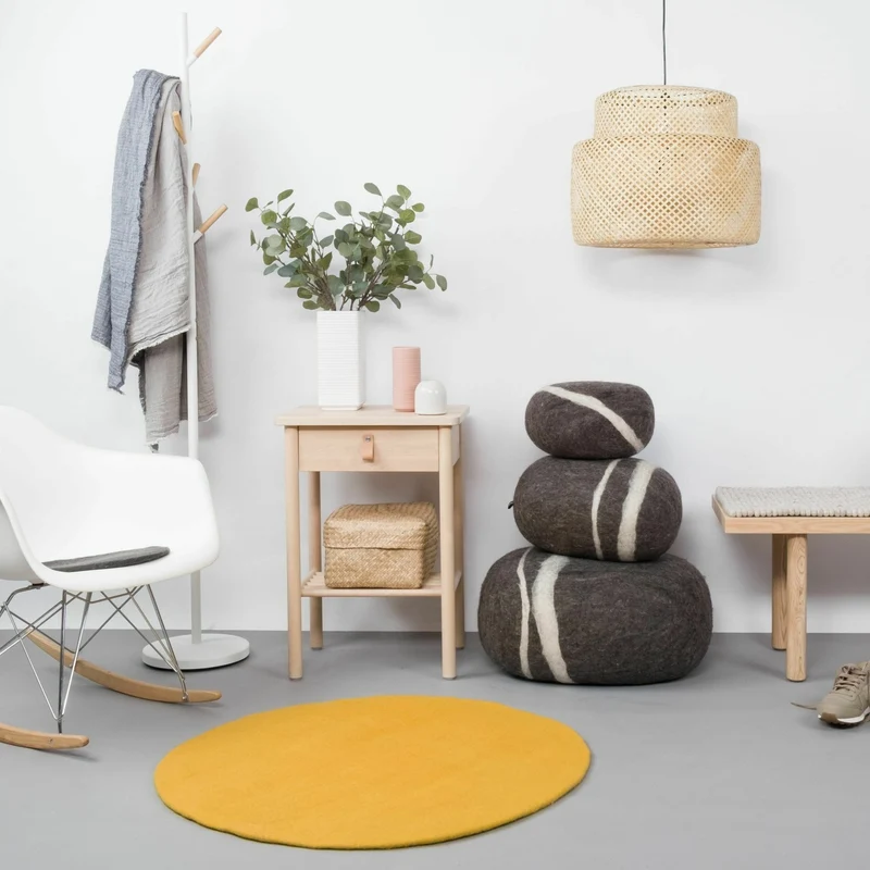 Pouf en laine marron foncé marbré M Oskar - myfelt
