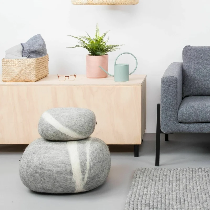 Pouf en laine gris marbré S Carl - myfelt