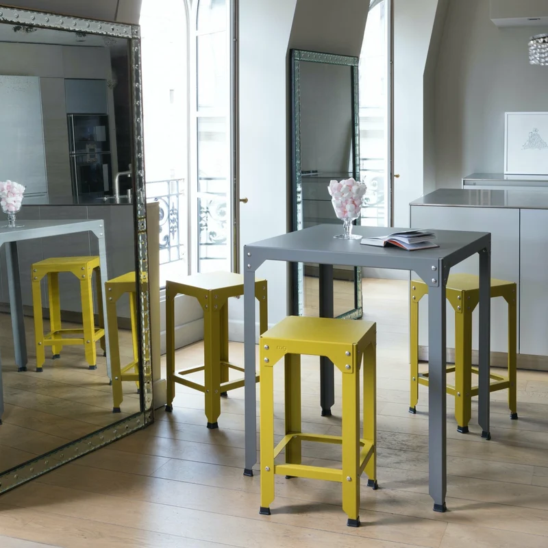 Tabouret haut en acier galvanisé blanc 63 cm Hegoa - Matière Grise
