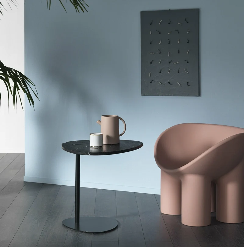 Table d'appoint en marbre noire et piétement noir Hug - Meme Design