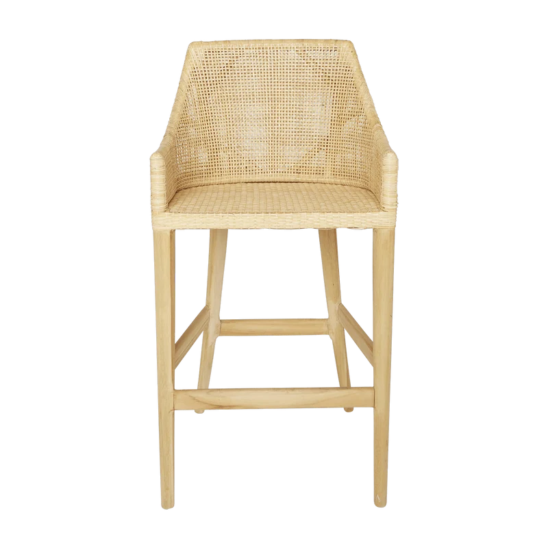 Tabouret de bar en rotin naturel piétement teck Saïgon - KOK