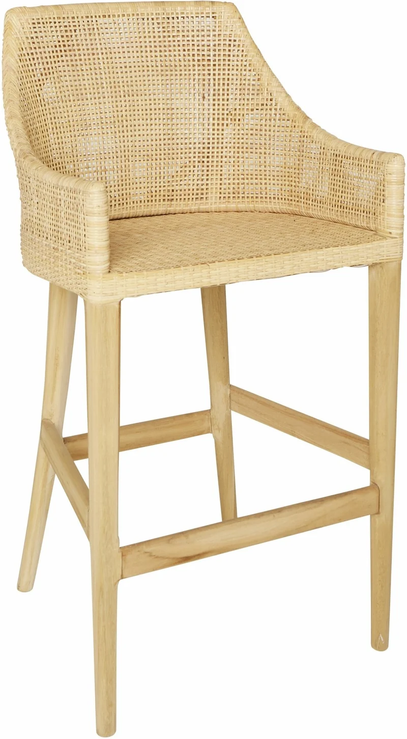 Tabouret de bar en rotin naturel piétement teck Saïgon - KOK