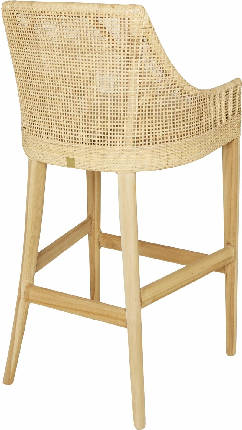 Tabouret de bar en rotin naturel piétement teck Saïgon - KOK