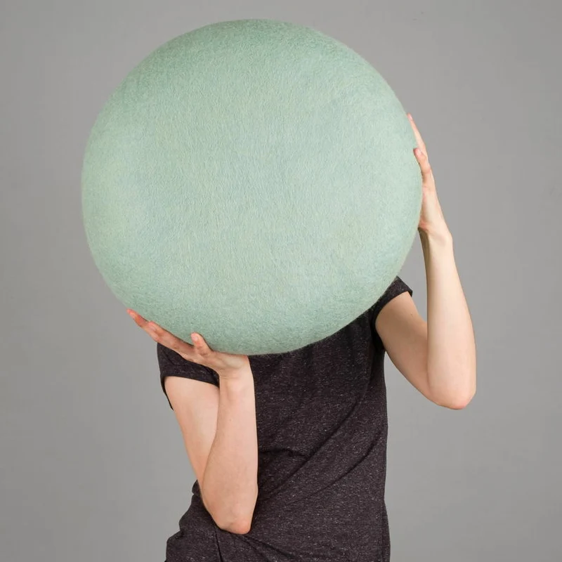Pouf rond en laine turquoise-gris M Fine - myfelt