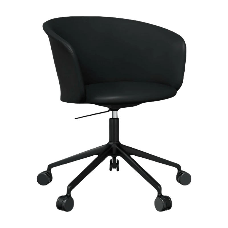Fauteuil de bureau en cuir noir et piètement noir à roulettes Kendo - Hem