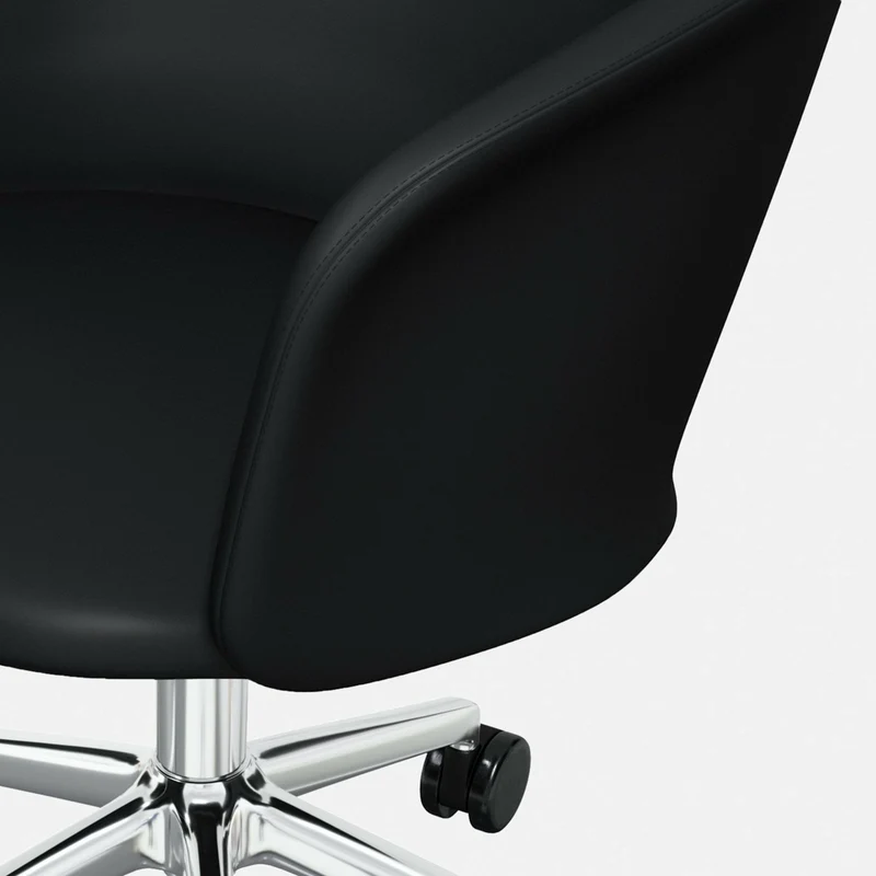 Fauteuil en cuir noir et piètement argenté à roulettes Kendo - Hem