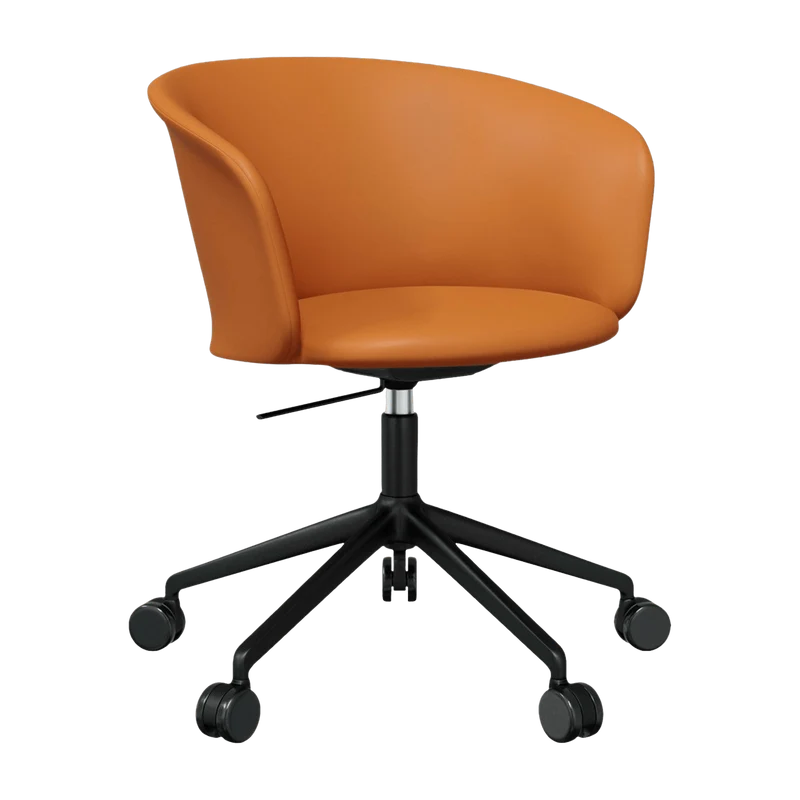 Fauteuil en cuir marron et piètement noir à roulettes Kendo - Hem
