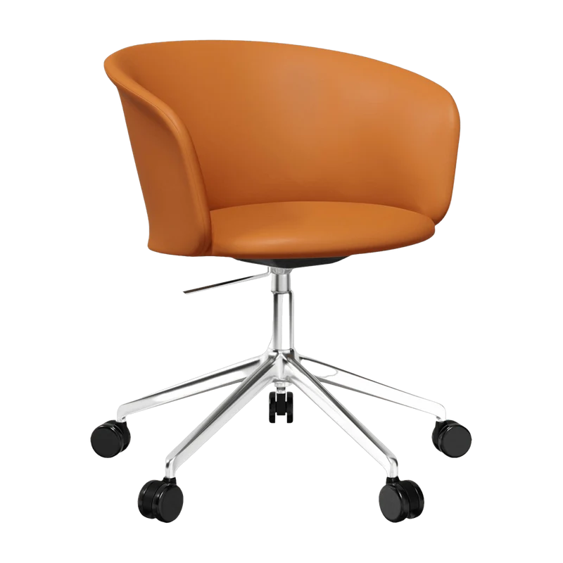 Fauteuil en cuir marron et piètement argenté à roulettes Kendo - Hem