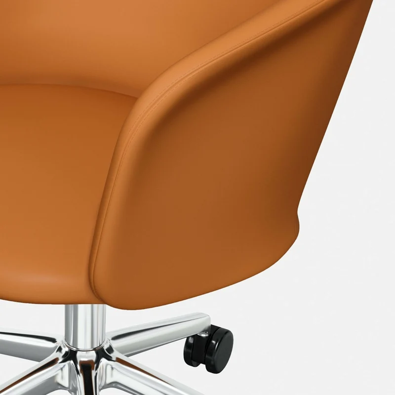 Fauteuil en cuir marron et piètement argenté à roulettes Kendo - Hem