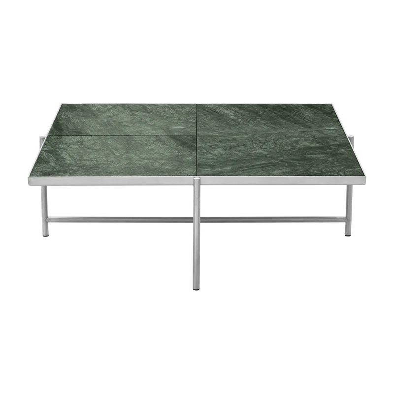 Table basse en marbre vert et piètements en acier inoxydable 90 - Handvärk