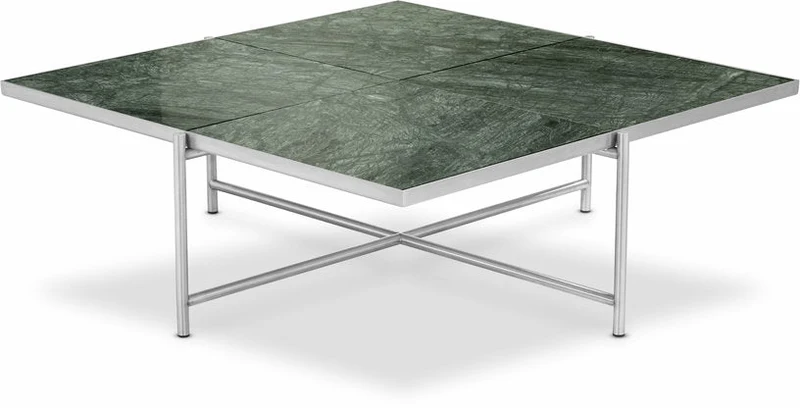 Table basse en marbre vert et piètements en acier inoxydable 90 - Handvärk