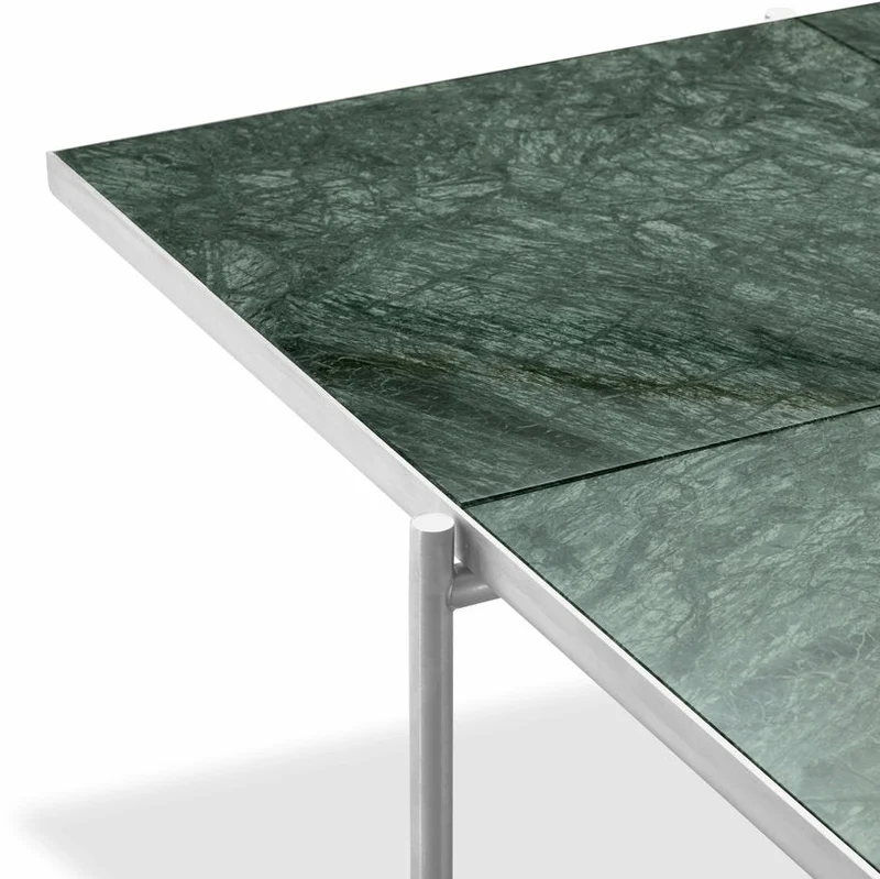 Table basse en marbre vert et piètements en acier inoxydable 90 - Handvärk