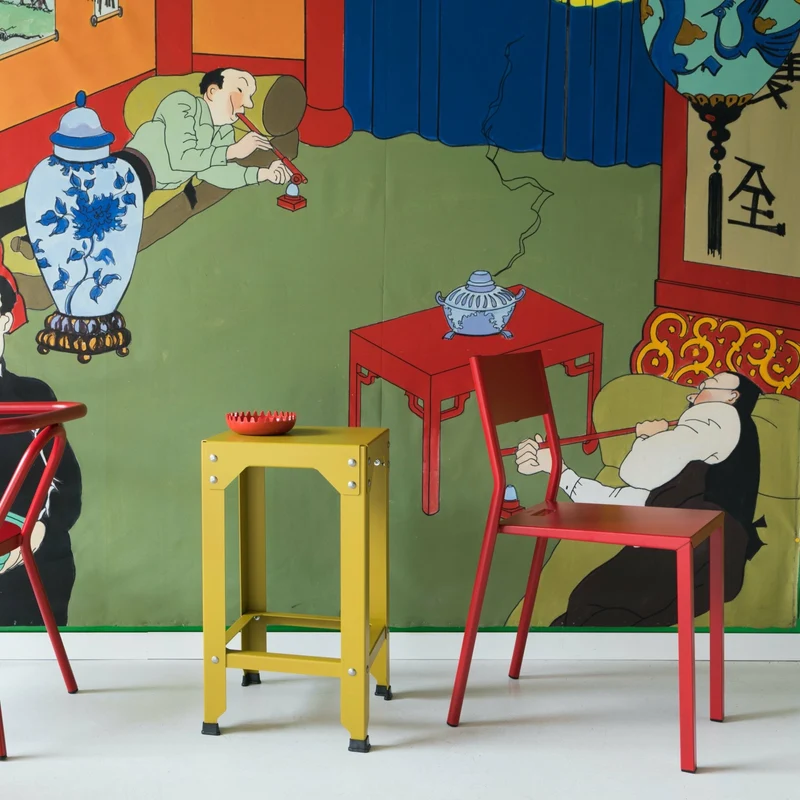 Tabouret haut en acier galvanisé denim 63 cm Hegoa - Matière Grise