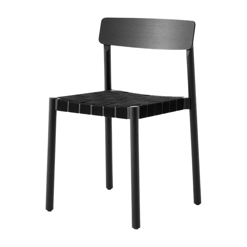 Chaise en bois noir et sangles en lin noir Betty - &tradition